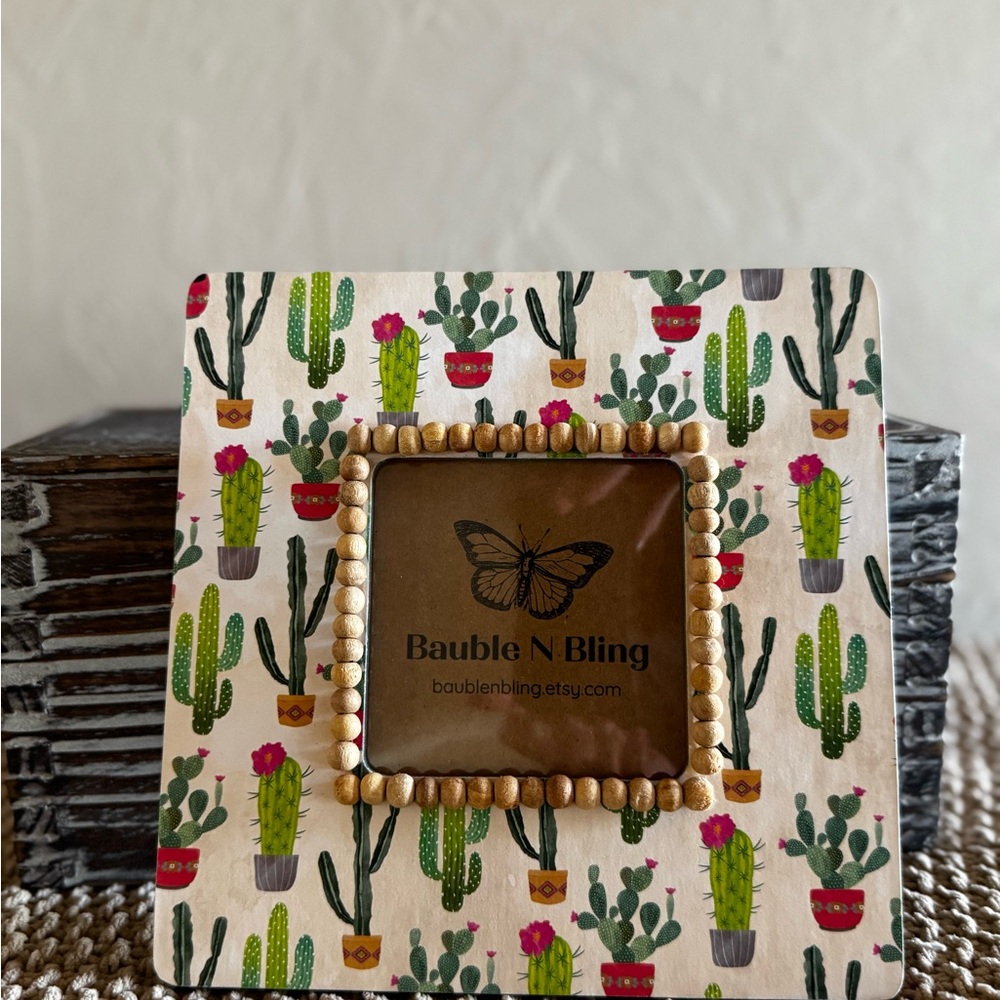 Cactus Pattern Photo Frame in Green and Pink
